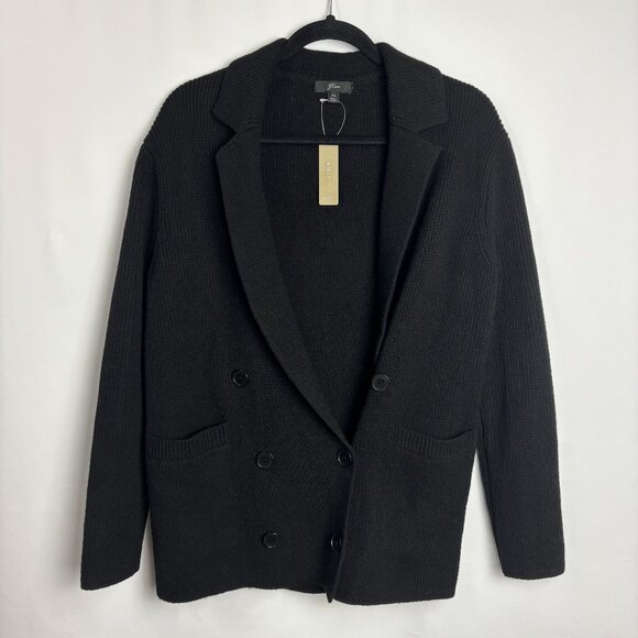 J. Crew Jackets & Blazers - J. Crew XS Black Long Sleeve Button Pocket Collar Wool Blend Sweater Blazer NWT